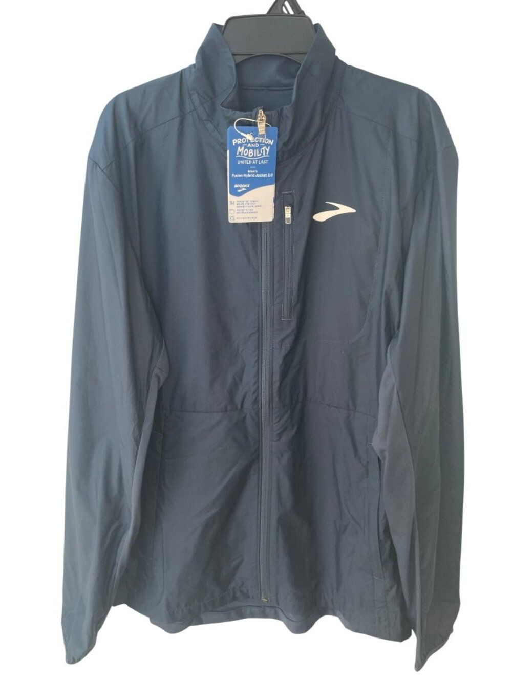 Brooks Fusion Hybrid Jacket 2.0 Blue Slate Wind Rain Protection Men's Sz M NWT